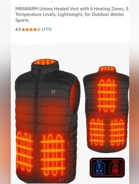 MRAWARM Unisex Electric Heated Vest with 6 Heating Zones, 3 Temps Sz XL NEW
